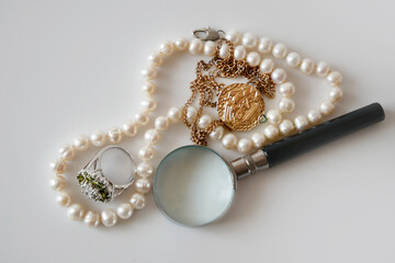 many golden and silver jewerly and money euro stack, pawnshop concept, jewerly shop concept