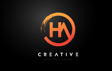 Orange HA Circular Letter Logo with Circle Brush Design and Black Background.