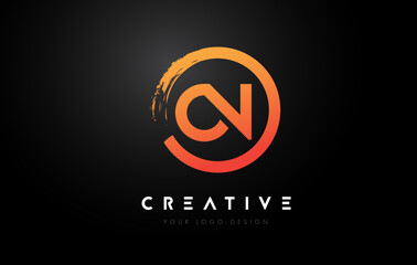Orange ON Circular Letter Logo with Circle Brush Design and Black Background.