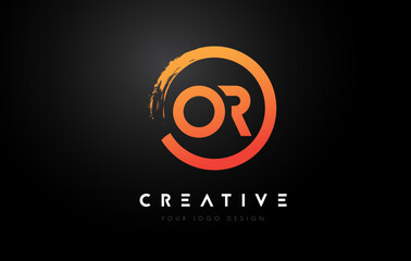 Orange OR Circular Letter Logo with Circle Brush Design and Black Background.