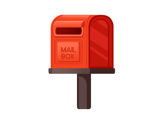 Red classic mailbox on stand vector illustration isolated on white background