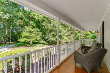 Covered porch in the country woods forest outdoor furniture