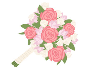 Bouquet of rose flowers wrapped in paper with a red ribbon vector illustration isolated on white background