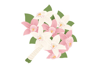 Bouquet of lily flowers wrapped in paper with a white ribbon vector illustration isolated on white background