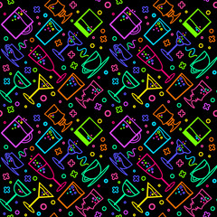 Neon bar beverage menu seamless pattern vector