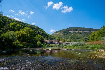 Fototapeta na wymiar The Yantra river in the Veliko Tarnovo city in Bulgaria