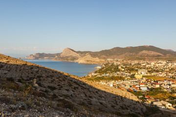 top view of the city of sudak and the coast
