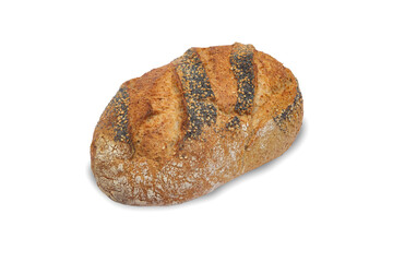 Artisan sourdough bread with poppy seeds and sesame on isolated white background