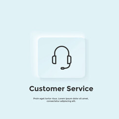 Customer Service line icon, Neumorphic style button. Vector UI icon Design.  Neumorphism.  Vector line icon for Business and Advertising