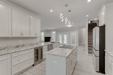 modern kitchen interior luxury stone marble home design pendant lights 