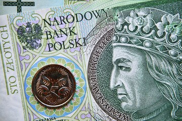 polski banknot,100 PLN, dolar australijski , Polish banknote, 100 PLN, Australian dollar - obrazy, fototapety, plakaty