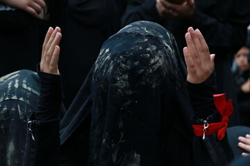 turkey muslim women and children chaining themselves at KERBELA mourning ceremony in Istanbul.Hz....