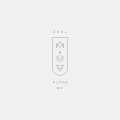 Soul Alchemy Logo Concept - Minimalist Emblem Logo, Moon, Earth & Unicursal Hexagram Symbols. Spitiruality, Alchemy, Mystic Vibes.