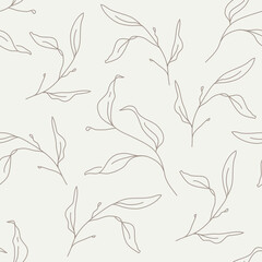 Seamless Pattern, Repeat Pattern – Sleek Botanical Pattern, Light Beigie Seamless Background.