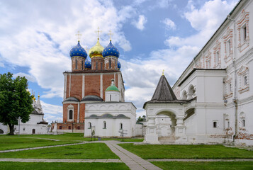 Fototapeta na wymiar View of the Assumption Cathedral of the 17th century from the courtyard of Prince Oleg's Palace in the Ryazan Kremlin, Russia