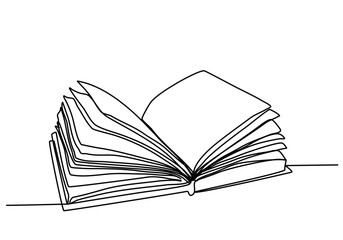  Open Book lies on the Table Book Pages Continuous Line Drawing isolated minimalistic trendy style Vector Illustration Black on White