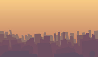 朝焼けのビル街イラスト素材　ベクターデータ　16：9