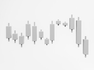 3D Candlestick graph chart stock isolated on white background, Minimal concept trading cryptocurrency, Market investment, exchange, 3d rendering, candle, stick, trade, monochrome, financial, forex.
