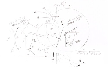 Geometric shapes, drawn lead pencil isolated on white