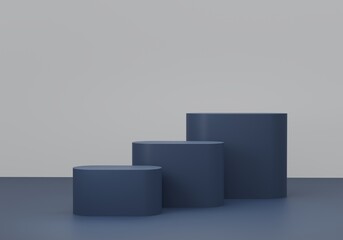 Obraz premium Blue geometry pedestal for display. Empty product stand with a geometrical shape. minimal style. 3d render illustration.
