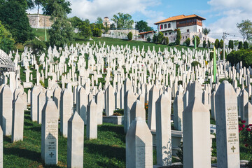 SARAJEVO, BOSNIA AND HERZEGOVINA - September 23, 2021: Muslim cemetery of Kovaci dedicated to the...