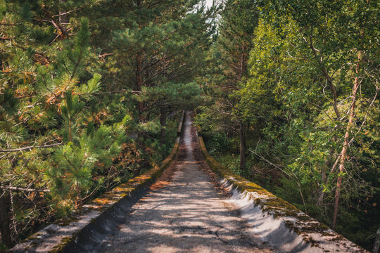 Sarajevo, Bosnia and Herzegovina - September 23, 2021. Abandoned Olympic Bobsleigh and Luge Track, built for the XIV Olympic Winter Games in 1984 and destroyed during Siege of Sarajevo