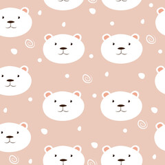 Animal cute vector seamless pattern with polar bears on pastel pink background. Print for nursery, wrapping paper, clothing, notebooks