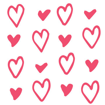 Vector illustration. Set of hearts. Freehand drawing. Pattern.
