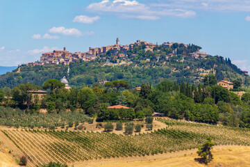 The hilltop town of Pienza located in the Tuscan countryside between Siena and Montepulciano, Italy