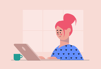 Character works on a laptop