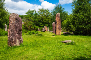 Menhirs alignment in Monteneuf, Brittany, France
