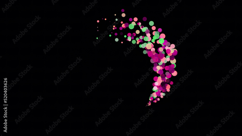 Poster abstract animation of cluster of large and small multicolored dots rotating on the circle. animation