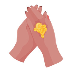 Hands with money Counting, giving, giving, receiving, squeezing and showing money. Payment for goods. Charity. Banking operations with cash. Vector illustration.