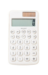 Calculator white color isolated cutout, top view. PNG