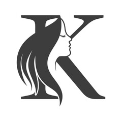 Woman face Letter K beauty logo design.