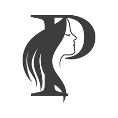 Woman face Letter P beauty logo design.