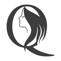 Woman face Letter Q beauty logo design.