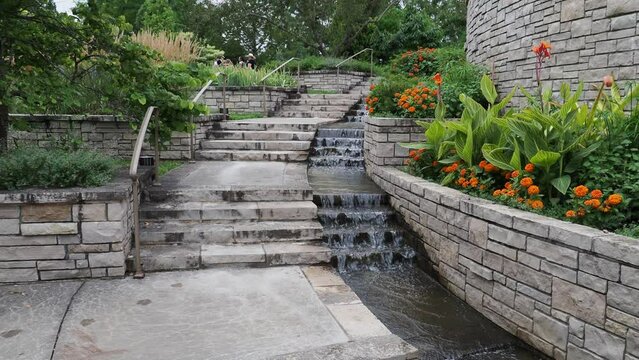 Calm Relaxing Waterfall Going Down Set of Stairs