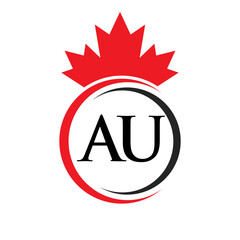 Letter AU Maple Leaf Logo Template Symbol Canadian Business, Company Logo Concept Vector Template