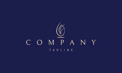 Vector golden logo on which an abstract image of a water drop in the form of a plant.