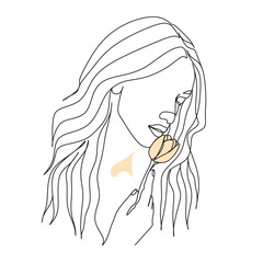 Woman face with flowers.One Line art female. One line vector drawing. Portrait minimalistic style. Botanical print. Nature symbol of cosmetics.