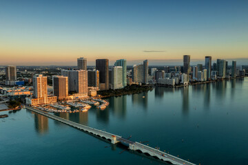 Fototapeta na wymiar Aerial view on the Miami skyline with Venetian bridge