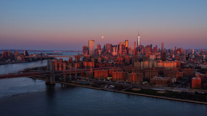 Arial view won Manhattan with a full moon