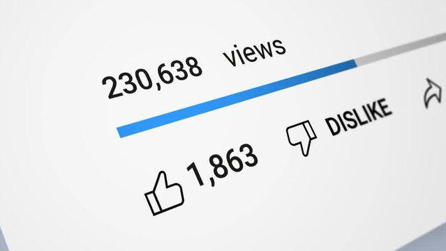 Views and like counts on social media - Animation of user progress counting great numbers of likes and view