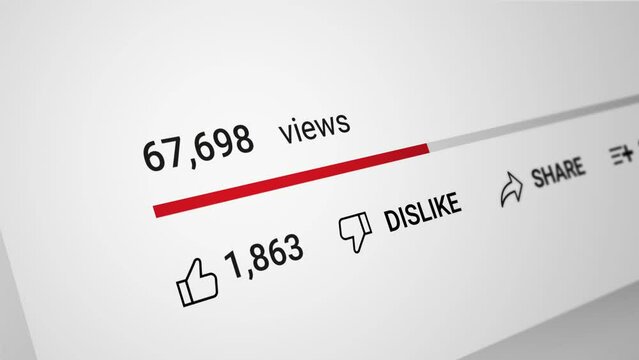 Views and like animation - Abstract social media counting number of viewers with red progress bar