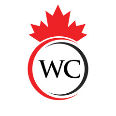 Letter WC Maple Leaf Logo Template Symbol Canadian Business, Company Logo Concept Vector Template