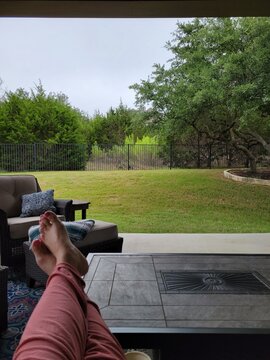 relaxing in backyard