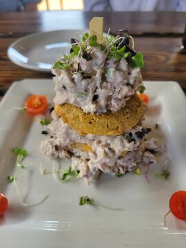 fried green tomatoes, chicken salad
