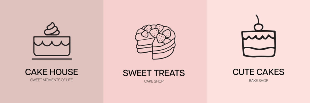 Bakery logo ideas. Simple and elegant homemade bakery logo collection. Hand drawn modern style logos for pastry, cake, dessert and bread shop. Vector and label design