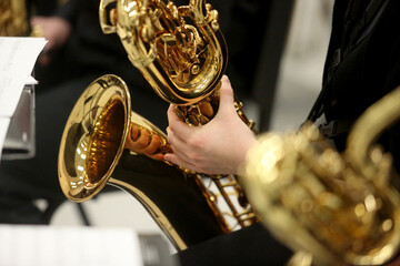 Closeup of Musician Playing Baritone Saxophone